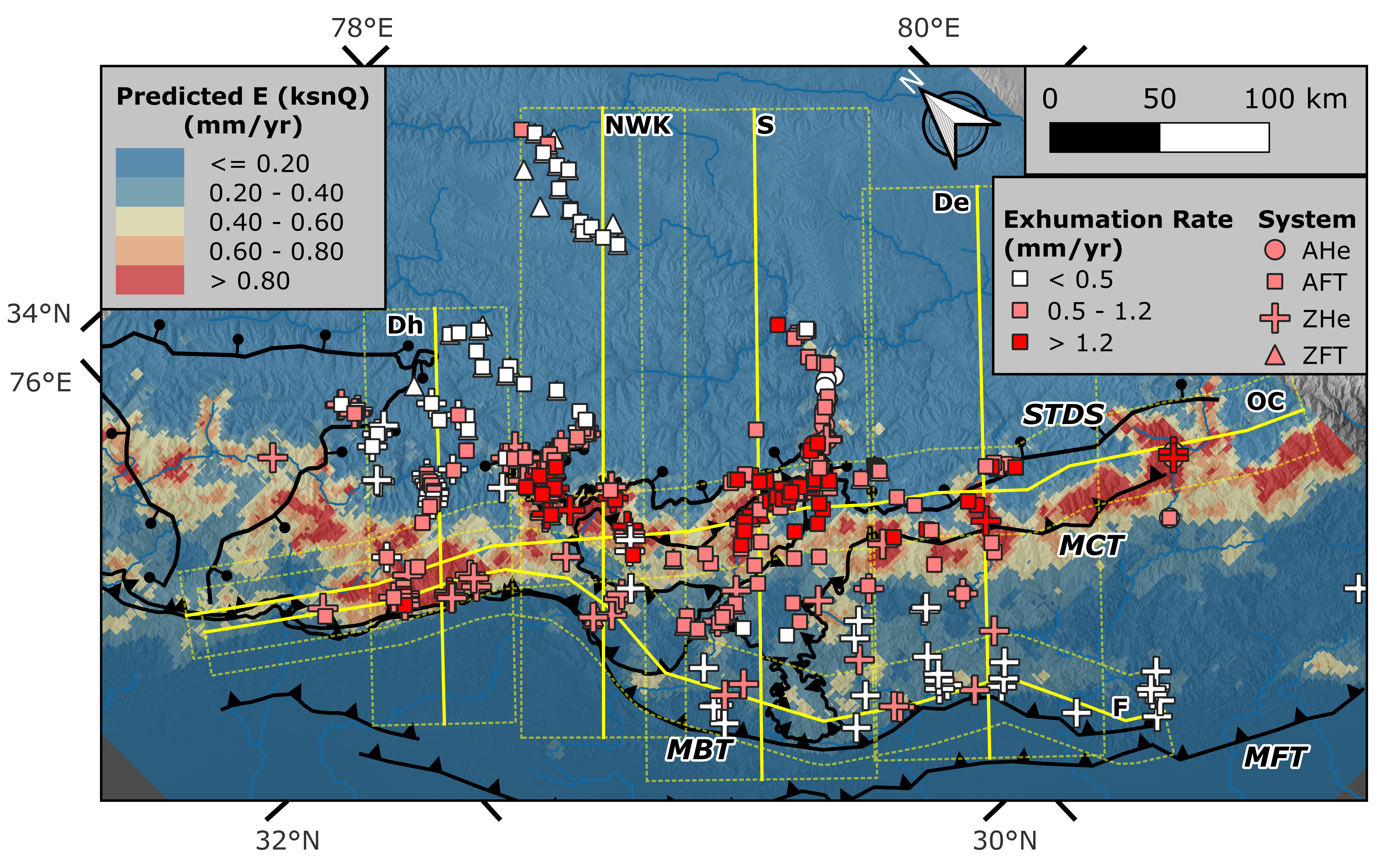 Map of predicted erosion rates with transect locations shown.